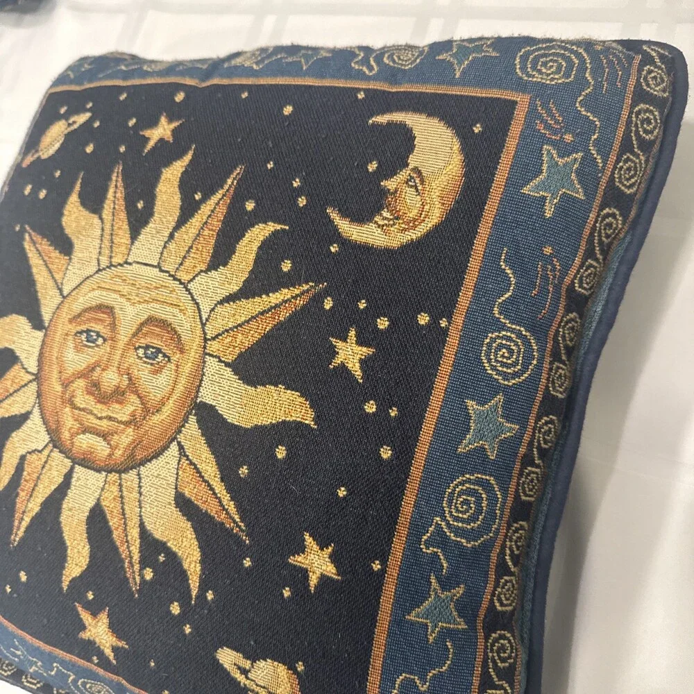 Pair Vyg 90s Celestial Whimsigoth Sun Moon Blue Yellow Tapestry Throw Pillows